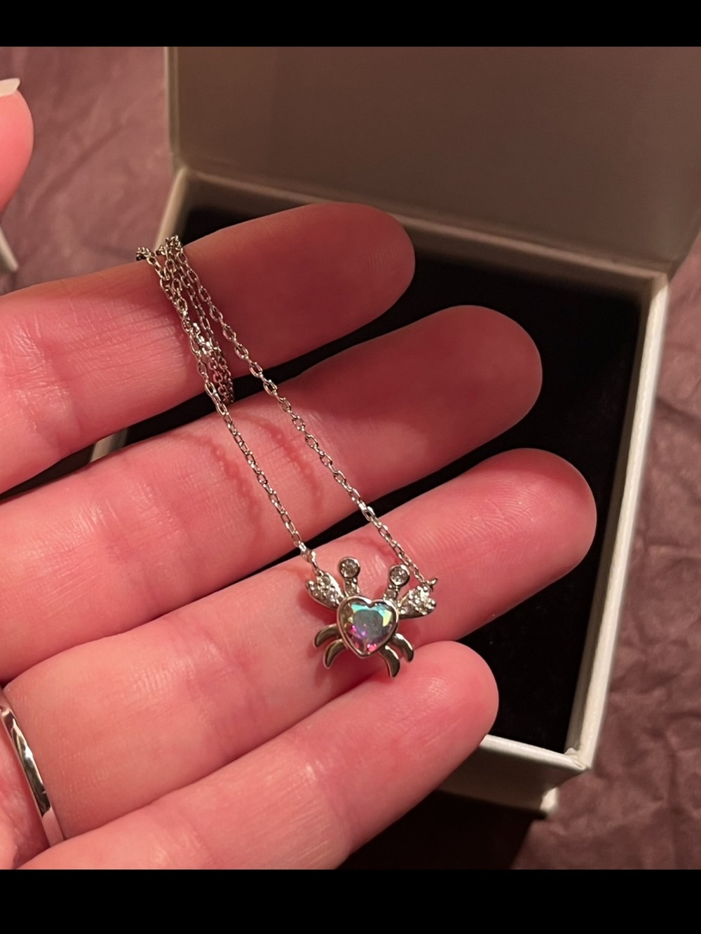 Charmed Aroma-Aurora Borealis-Crab Themed Rhodium Plated Silver Necklace-NWT